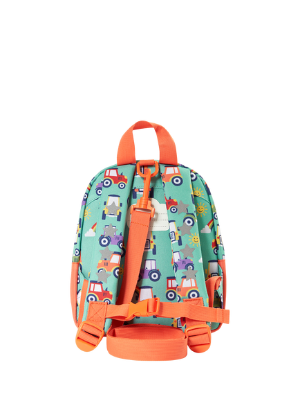 Frugi Kids' Little Adventurers Character Backpack, Terrific Tractors - view 2, Terrific Tractors
