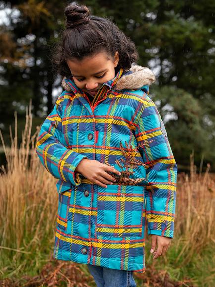 Frugi Kids' Hooded Penhale Parka Coat, Blue Multi - view 2, Blue Multi