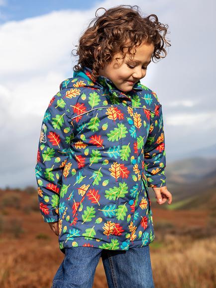 Frugi Kids' Printed Puddle Buster Waterproof Raincoat, Acorn Tumble - view 2, Acorn Tumble