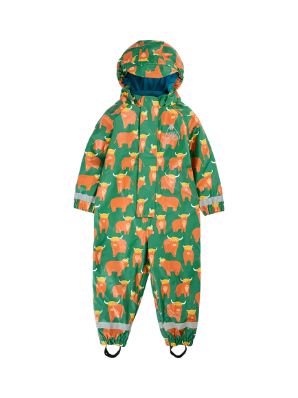 Frugi Kids' Printed Puddle Buster Waterproof Raincoat, Highland Grazing, Highland Grazing