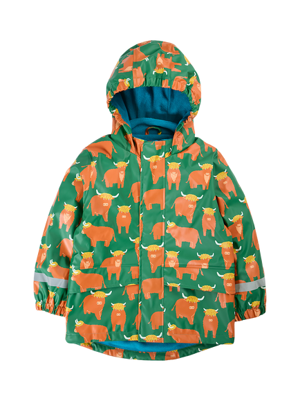 Frugi Kids' Printed Puddle Buster Waterproof Raincoat, Highland Grazing, Highland Grazing