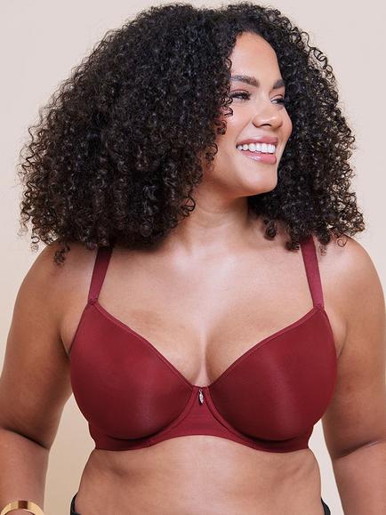 Curvy Kate Smoothie Spacer Moulded T-Shirt Plunge Bra, Deep Red, Deep Red