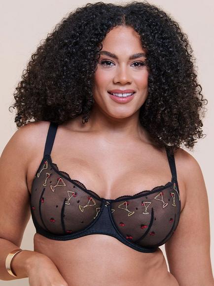 Curvy Kate Happy Hour Balcony Bra, Black/Multi, Black/Multi