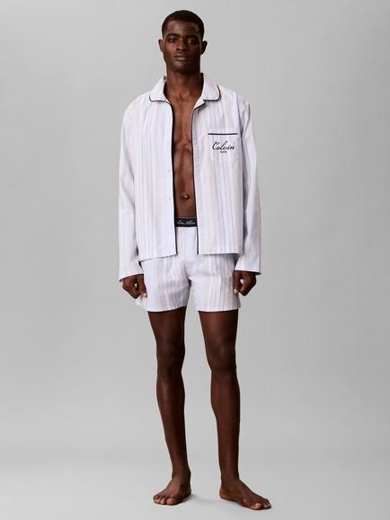 Calvin Klein Cotton Script Long Sleeve Short Pyjama Set, Crest/Ice Castle, Crest/Ice Castle