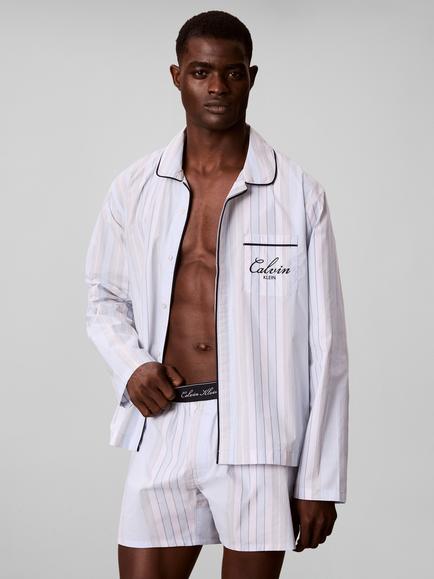 Calvin Klein Cotton Script Long Sleeve Short Pyjama Set, Crest/Ice Castle - view 2, Crest/Ice Castle