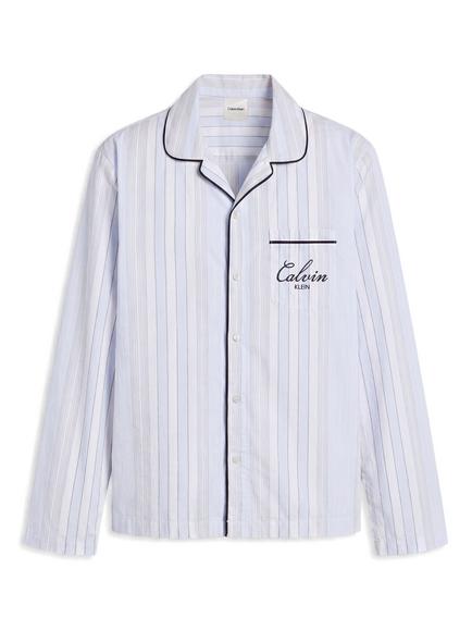 Calvin Klein Cotton Script Long Sleeve Pyjama Top, Crest/Ice Castle, Crest/Ice Castle