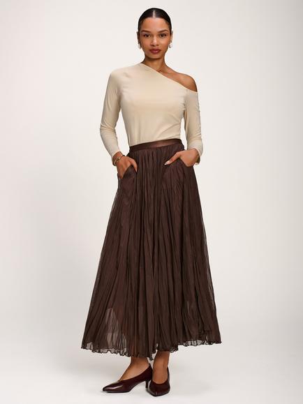 Jolie Moi Mesh Maxi Skirt, Chocolate Brown - view 2, Chocolate Brown
