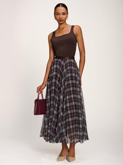 Jolie Moi Check Mesh Maxi Skirt, Blue Multi, Blue Multi