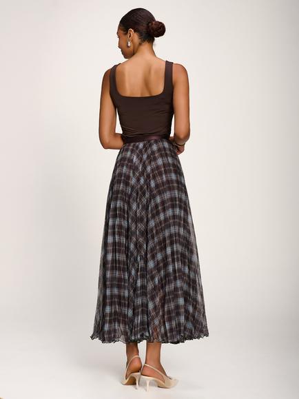 Jolie Moi Check Mesh Maxi Skirt, Blue Multi - view 2, Blue Multi