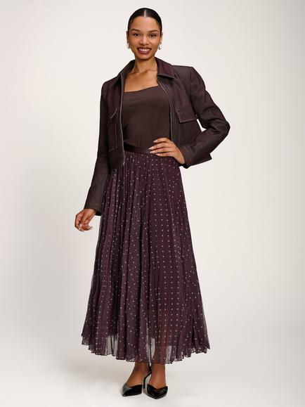 Jolie Moi Spot Print Mesh Maxi Skirt, Brown Spot, Brown Spot