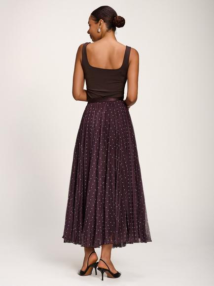 Jolie Moi Spot Print Mesh Maxi Skirt, Brown Spot - view 2, Brown Spot