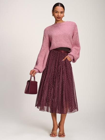 Jolie Moi Spot Print Crinkle Maxi Skirt, Burgundy Spot, Burgundy Spot