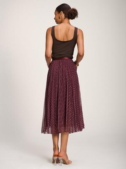 Jolie Moi Spot Print Crinkle Maxi Skirt, Burgundy Spot - view 2, Burgundy Spot