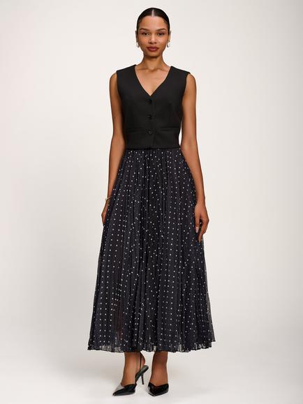 Jolie Moi Spot Print Crinkle Maxi Skirt, Black Spot, Black Spot