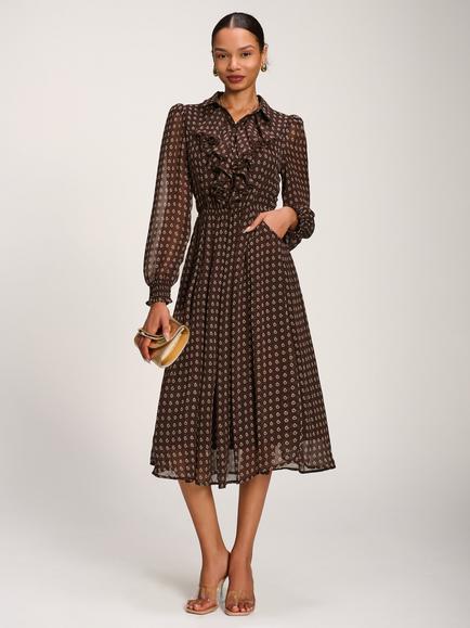 Jolie Moi Paisley Print Ruffled Shirt Dress, Brown Paisley, Brown Paisley