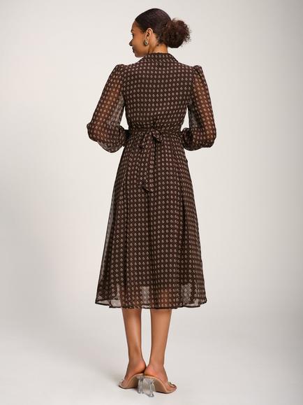 Jolie Moi Paisley Print Ruffled Shirt Dress, Brown Paisley - view 2, Brown Paisley