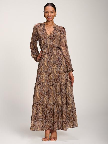 Jolie Moi Paisley Maxi Dress, Brown Multi, Brown Multi