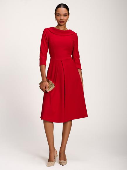 Jolie Moi Roll Collar Midi Dress, Burgundy, Burgundy