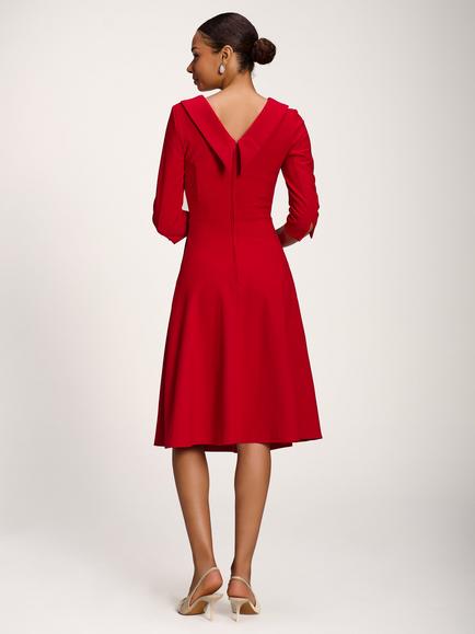 Jolie Moi Roll Collar Midi Dress, Burgundy - view 2, Burgundy