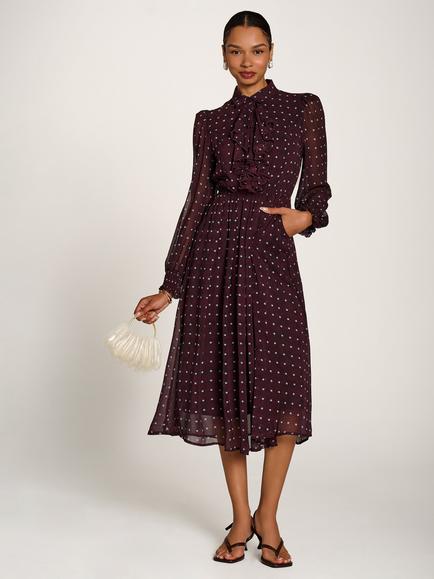 Jolie Moi Chiffon Shirt Dress, Burgundy Spot, Burgundy Spot