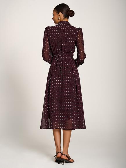 Jolie Moi Chiffon Shirt Dress, Burgundy Spot - view 2, Burgundy Spot
