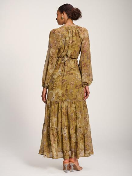 Jolie Moi Paisley Print Chiffon Maxi Dress, Olive Green - view 2, Olive Green
