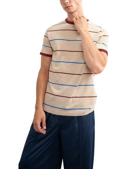 Topman Striped Crew Neck T-Shirt, Oatmeal - view 2, Oatmeal