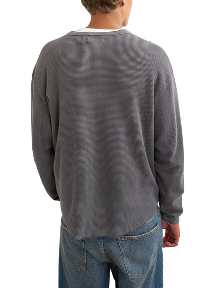 Topman Waffle Henley Relaxed Fit Sweatshirt, Washed Black - view 2, Washed Black