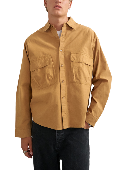 Topman Oversized Fit Cotton Utility Shirt, Khaki, Khaki