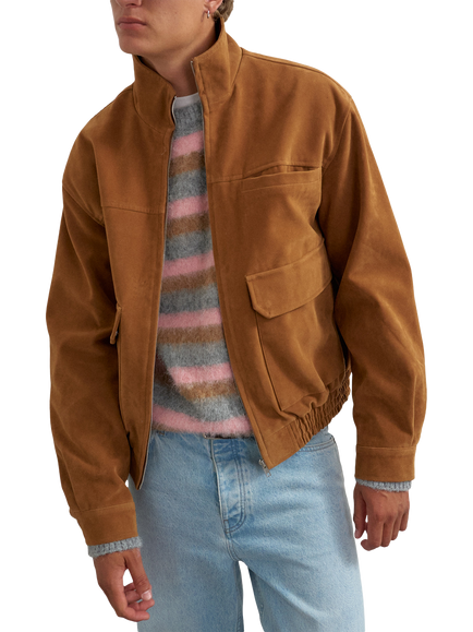 Topman Faux Suede Bomber, Tan, Tan