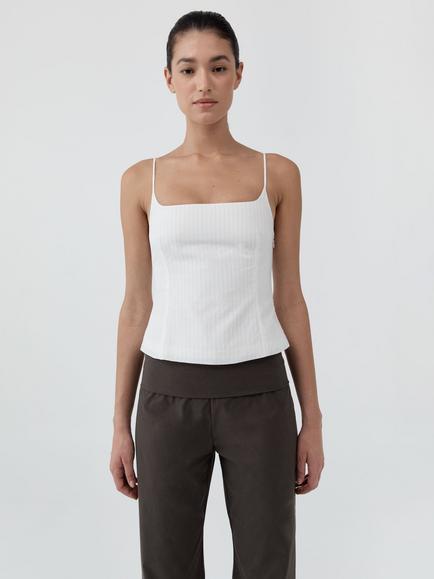 St. Agni Pinstripe Cotton Blend Cami Top, White - view 2, White