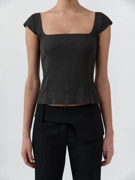 St. Agni Wool Rich Cap Sleeve Top, Grey - view 2, Grey