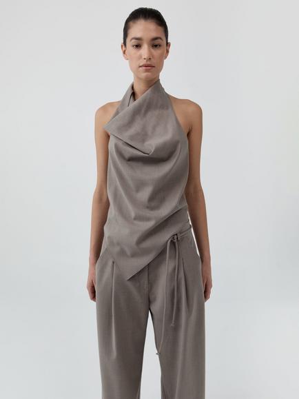 St. Agni Wool Blend Cowl Neck Sleeveless Blouse, Taupe, Taupe
