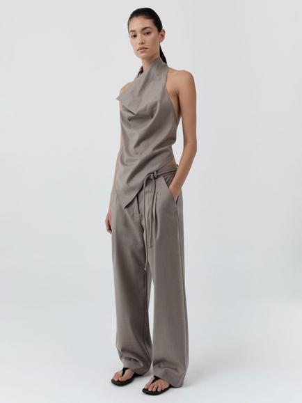 St. Agni Wool Blend Cowl Neck Sleeveless Blouse, Taupe - view 2, Taupe