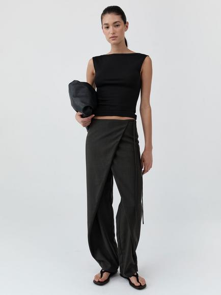 St. Agni Wool Blend Wrap Rouleau Trousers, Grey, Grey