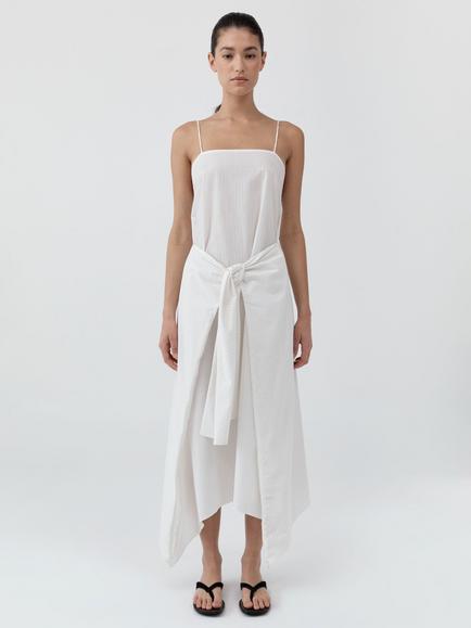 St. Agni Pinstripe Cotton Blend Sleeveless Cocoon Midi Dress, White, White