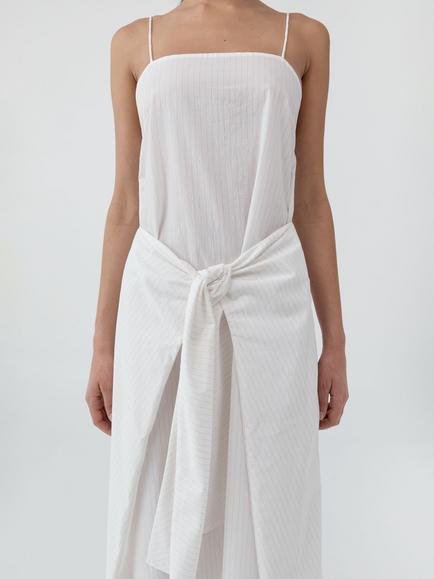 St. Agni Pinstripe Cotton Blend Sleeveless Cocoon Midi Dress, White - view 2, White
