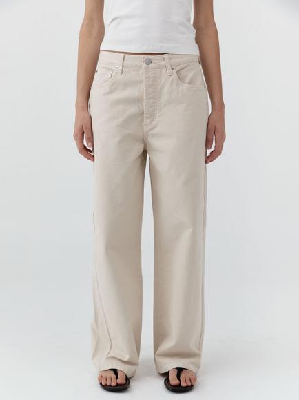 St. Agni Cotton Canvas Mid Rise Straight Leg Jeans, Ecru, Ecru
