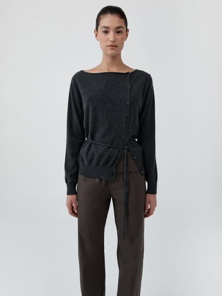St. Agni Cashmere Asymmetrical Cardigan, Grey - view 2, Grey