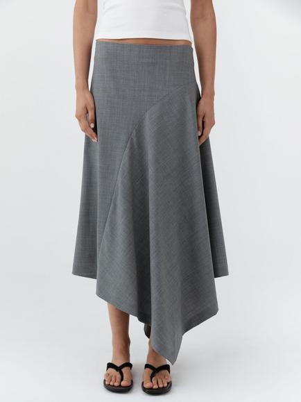 St. Agni Wool Rich Asymmetrical Midi Skirt, Grey, Grey