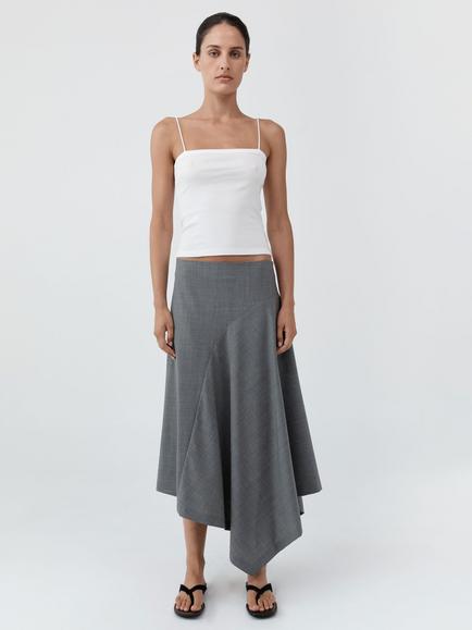 St. Agni Wool Rich Asymmetrical Midi Skirt, Grey - view 2, Grey