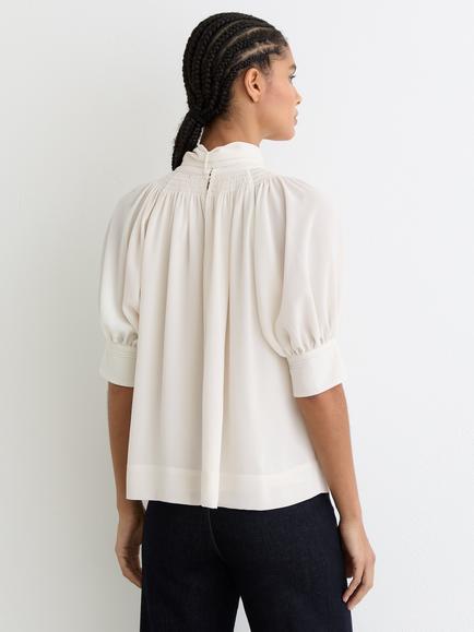 Reiss Lerina Tie Neck Short Sleeve Top, Ivory - view 2, Ivory