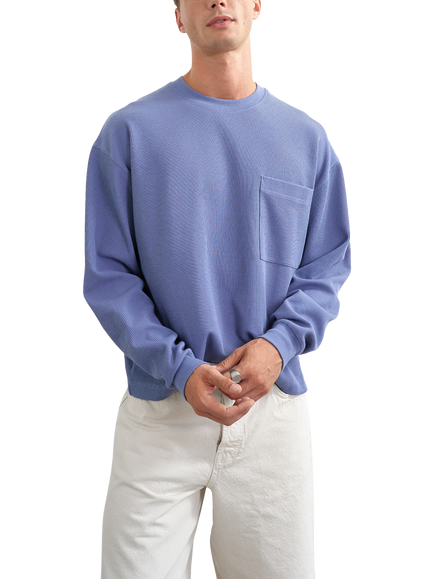 Topman Relaxed Fit Long Sleeve Waffle Knit Top, Blue, Blue