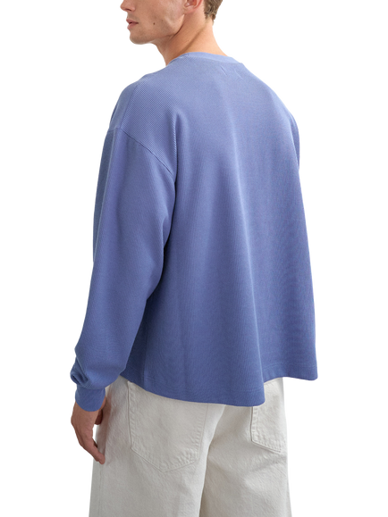 Topman Relaxed Fit Long Sleeve Waffle Knit Top, Blue - view 2, Blue