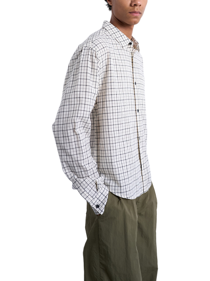 Topman Check Cotton Shirt, Ecru, Ecru