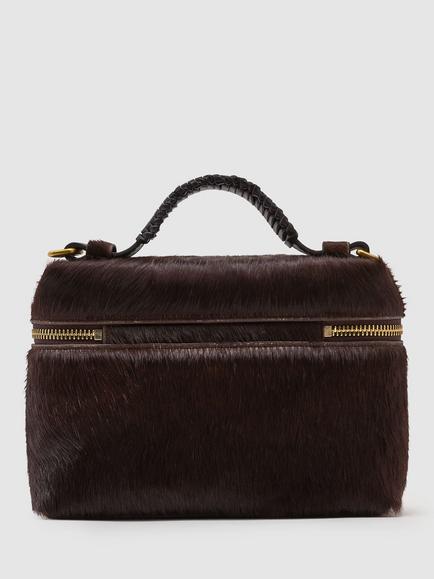 Reiss Ines Pony Hair Effect Vanity Crossbody Bag, Chocolate - view 2, Chocolate