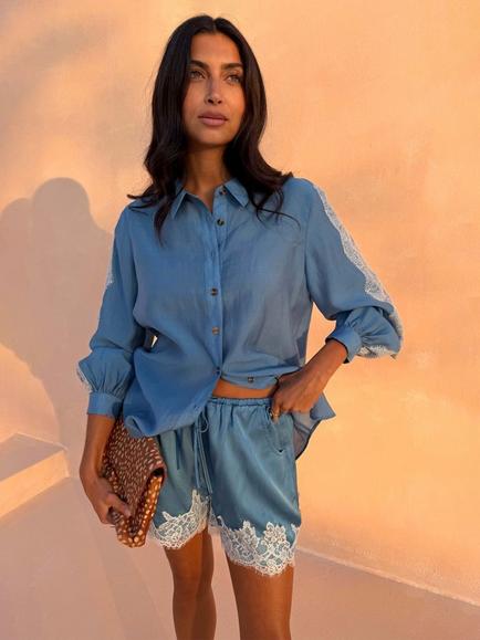 Never Fully Dressed Marley Blouson Sleeve Blouse, Blue/White, Blue/White