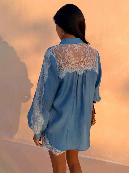 Never Fully Dressed Marley Blouson Sleeve Blouse, Blue/White - view 2, Blue/White