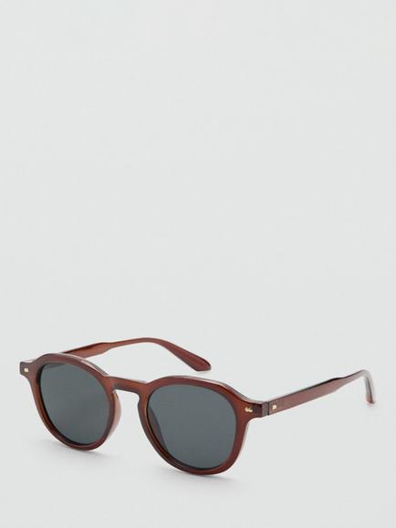 Mango Gafas Justin Round Sunglasses, Brown/Grey, Brown/Grey