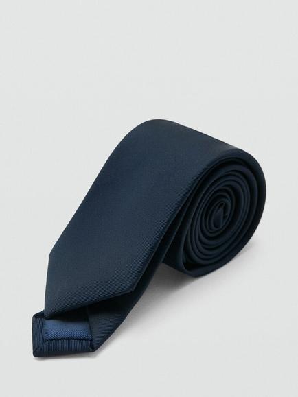 Mango Plain Tie, Black - view 2, Navy